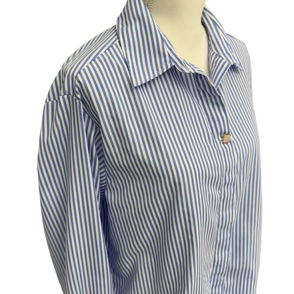 ZARA Shirt Womens Large Blue Striped Poplin Contrasting Buttons Lightweight - Picture 7 of 11